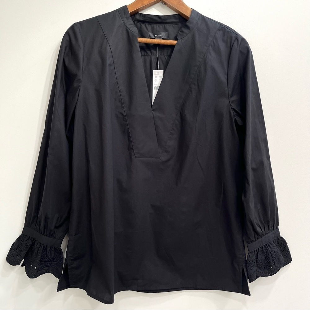 NWT J.Crew Womens Size Small Black Eyelet-Embroidered V-Neck Blouse Top Cotton